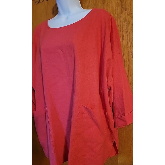 Jones New York Top Womens 1X Plus Red 3/4 Sleeve Linen Blend Pullover Blouse - Picture 6 of 10
